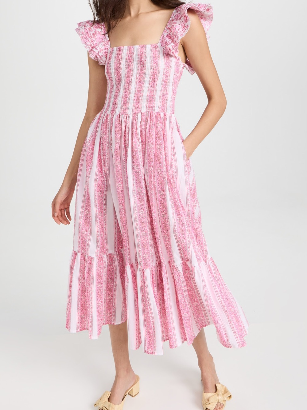 Mille Resort Striped Midi Dress with Ruffle Straps
